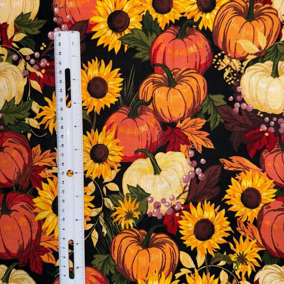 Bountiful Harvest Metallic Gold Sunflower Pumpkin Cotton Fabric - 1/2 Yard - Picture 2 of 6